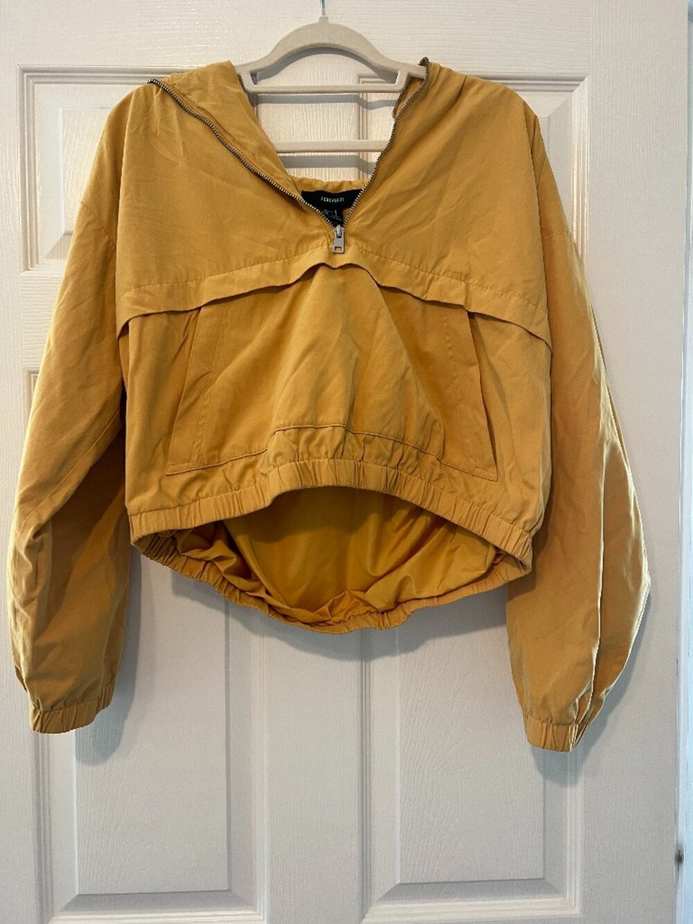 Forever 21 Cropped Half Zip Windbreaker Pullover Jacket Yellow Size L